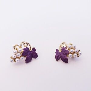 Elegant Purple and Gold Leaf Pearl Earrings